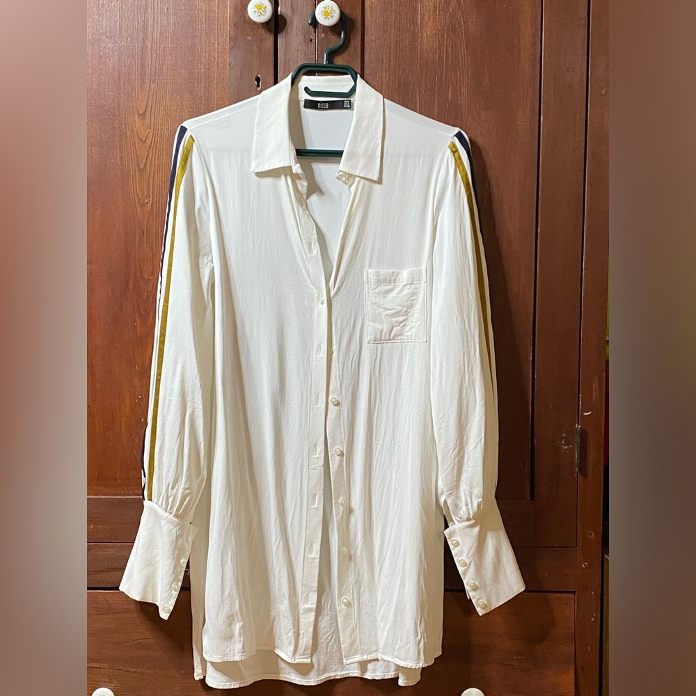 Nisse Blouse - Bouffant Sleeve - striped blue/gold - like new